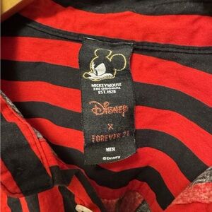 Disney x Forever 21 Men’s L Donald Duck Red Black Stripe Button Down Shirt